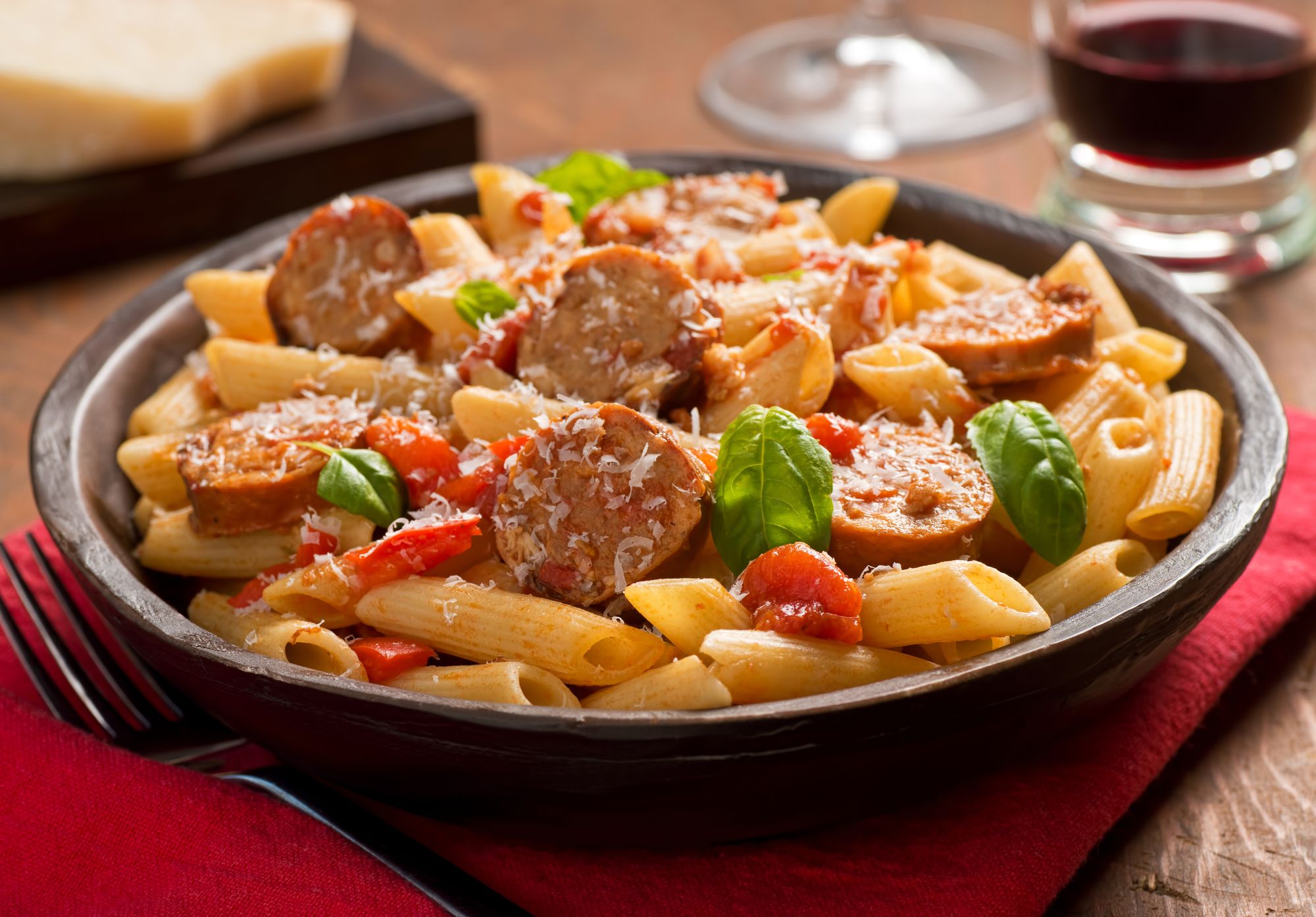 Olive, Tomato, and Spicy Sausage Penne