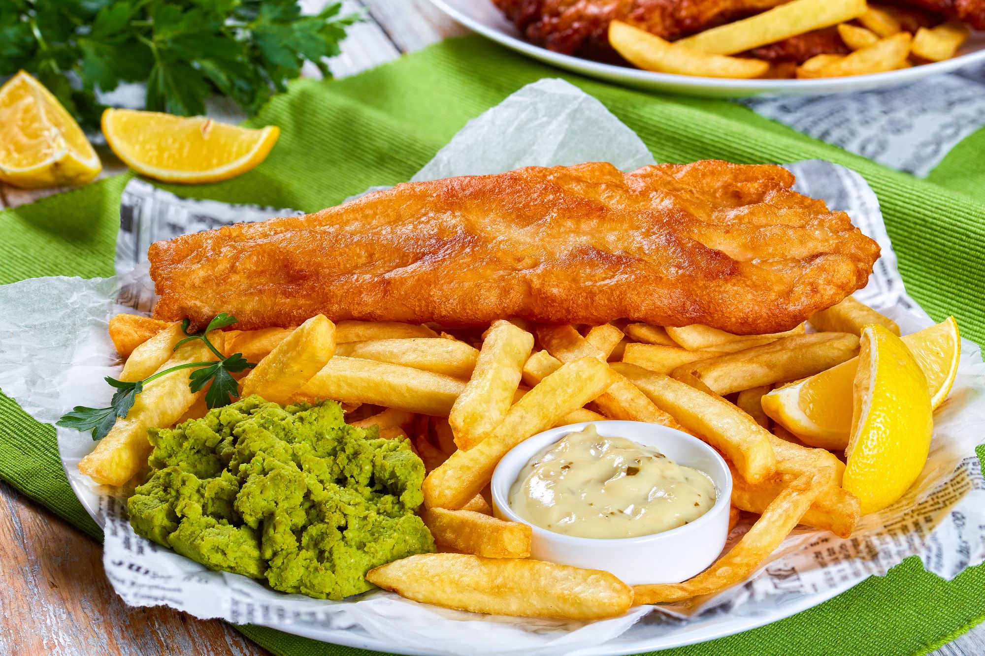 Cider-Battered Fish and Chips with Wasabi Peas